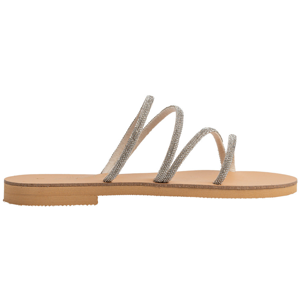 Flat Σανδάλι με στρας 23G03 - Ασημί