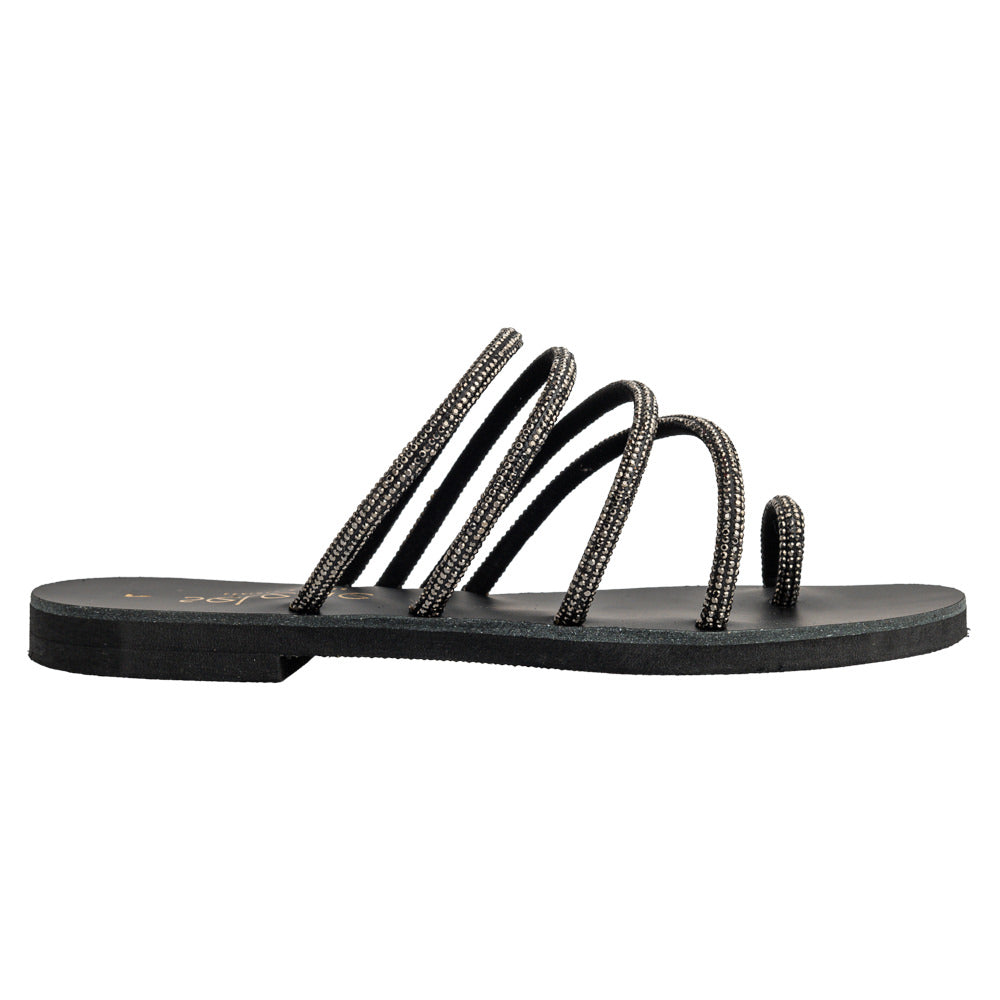 Flat Σανδάλι με στρας 23G04 - Μαύρο