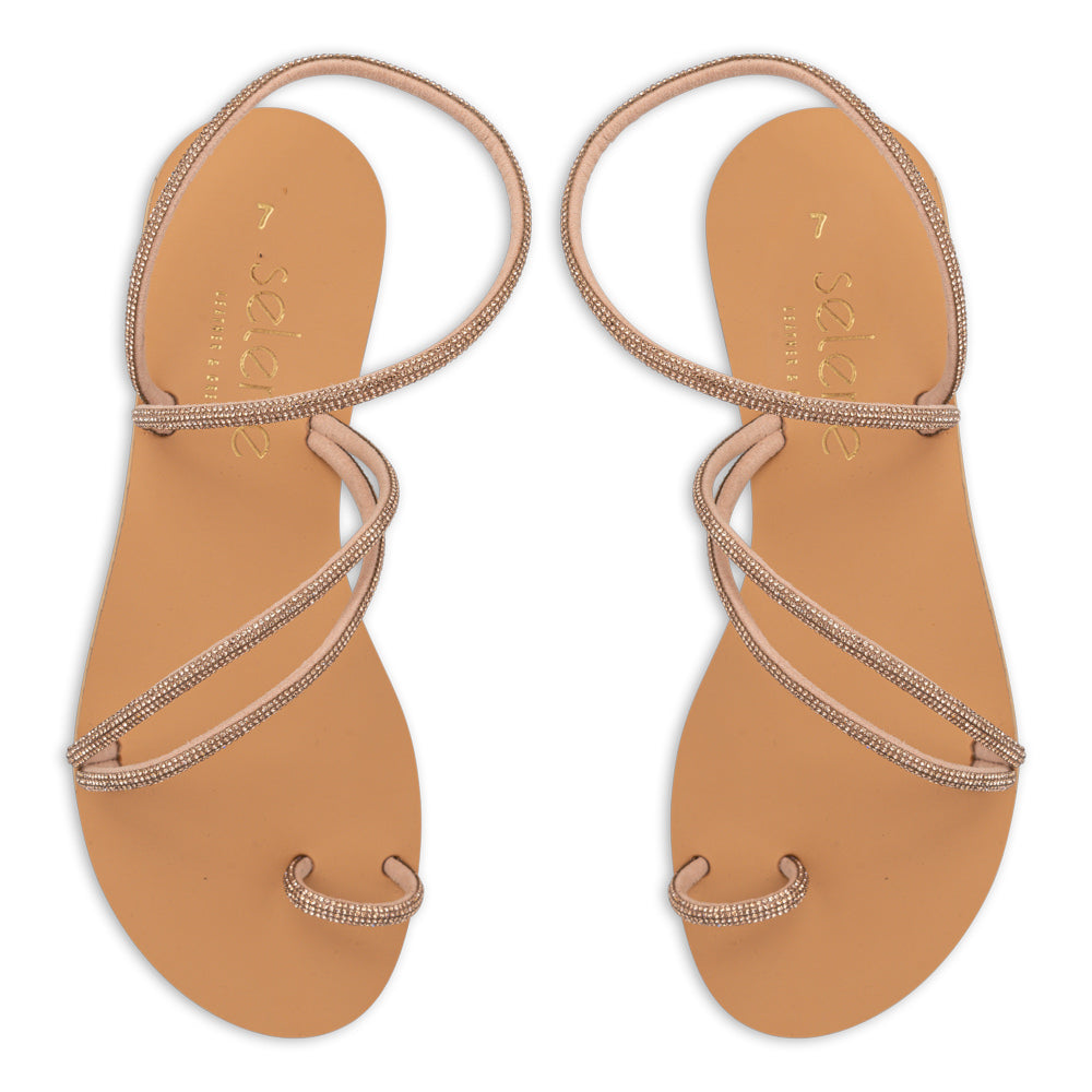 Flat Σανδάλι με στρας 23G22- Ροζ Χρυσό