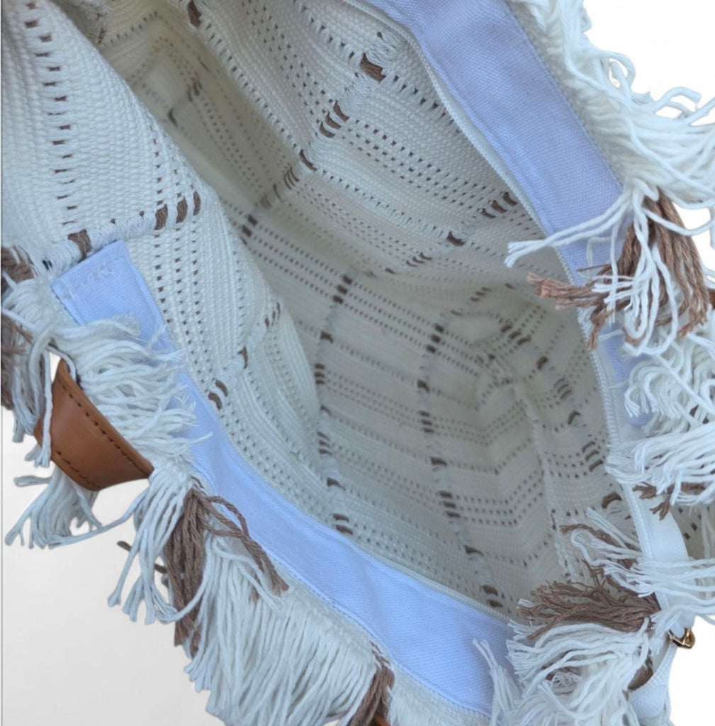 Χειροποίητη Τσάντα Μεγάλη B701 - Λευκή