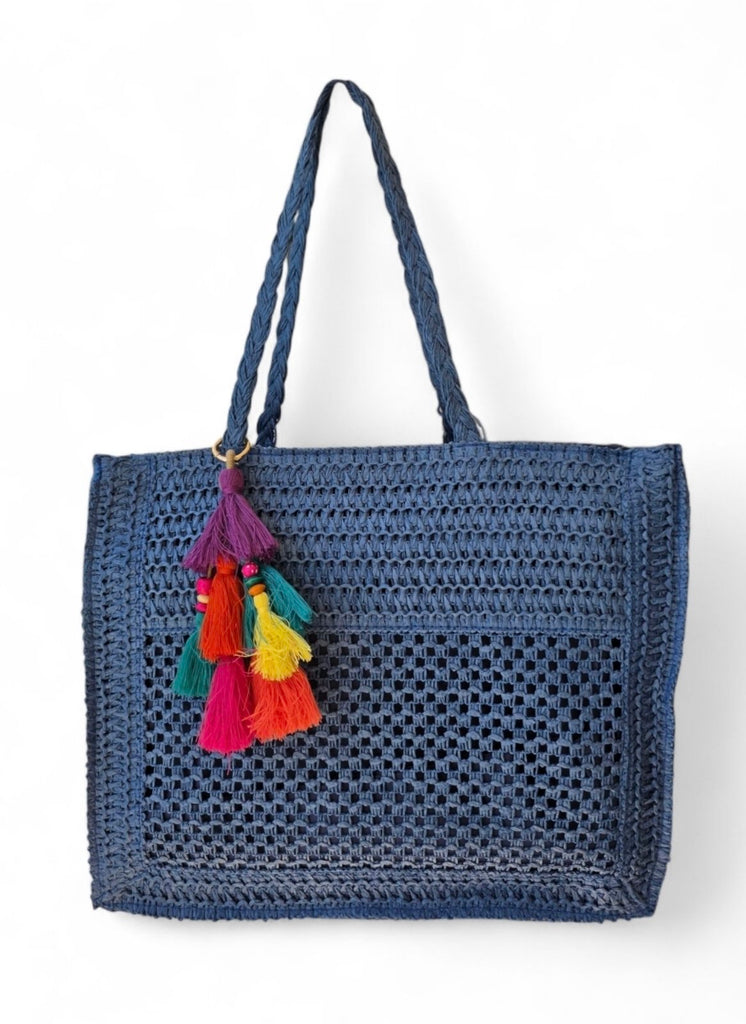 Χειροποίητη Τσάντα Μεγάλη B702 - Μπλέ Ψάθα