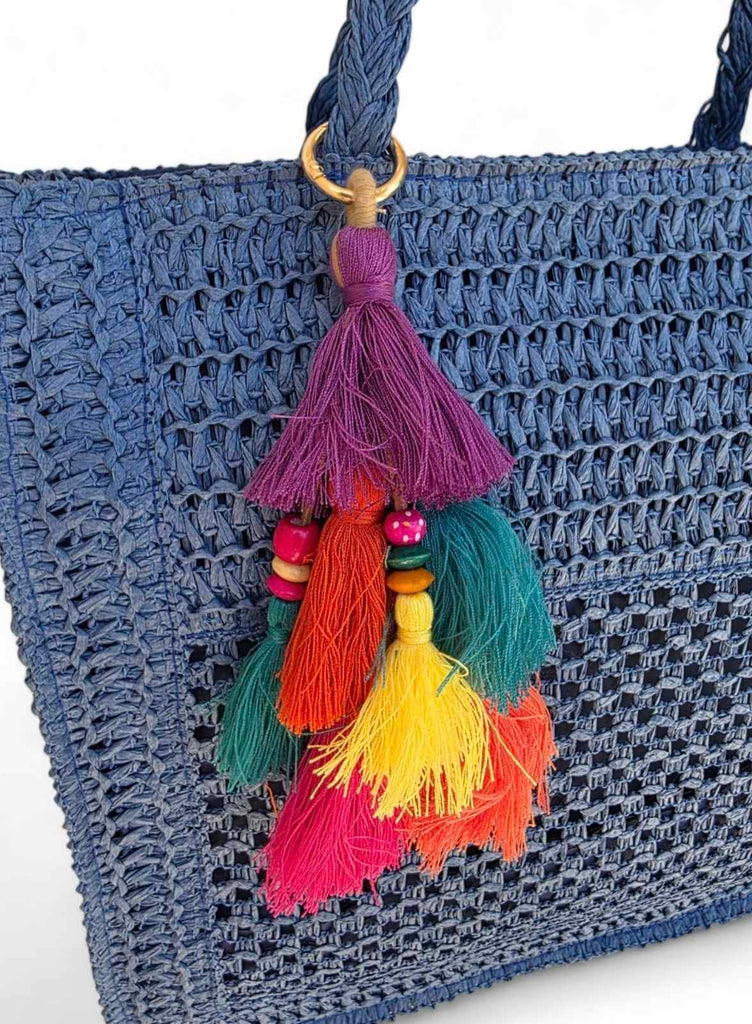 Χειροποίητη Τσάντα Μεγάλη B702 - Μπλέ Ψάθα