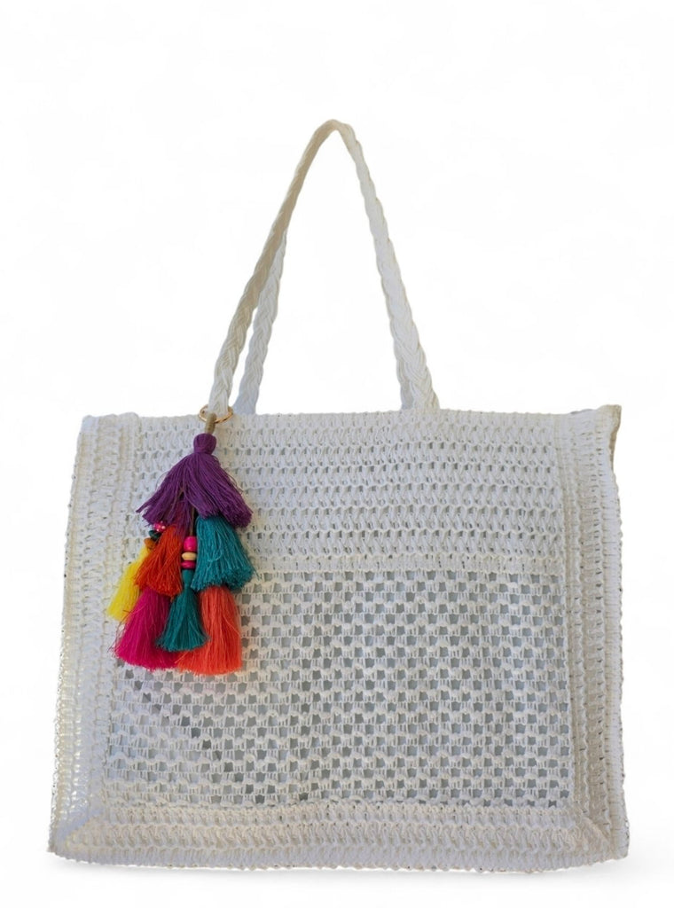 Χειροποίητη Τσάντα Μεγάλη B702 - Λευκή Ψάθα