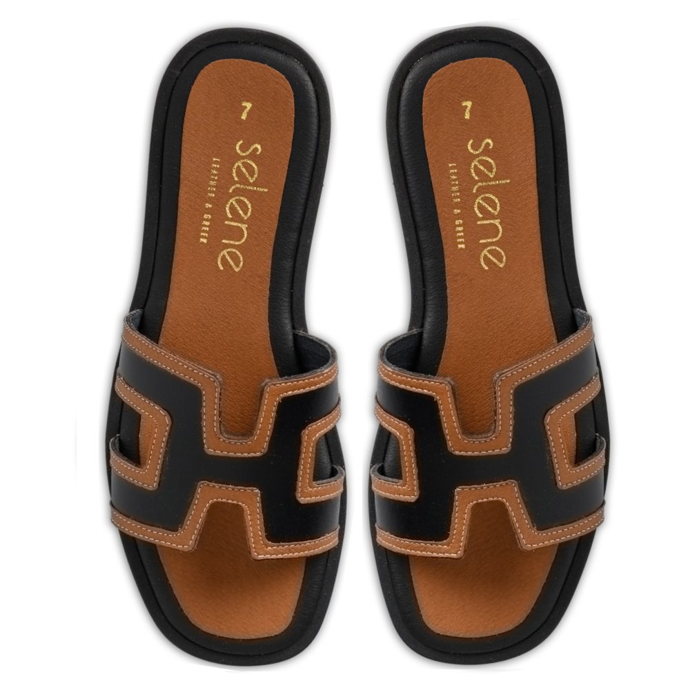 Soft Σανδάλι K244 - Καρέ | Μαύρο Με Καφέ Λεπτομέρειες