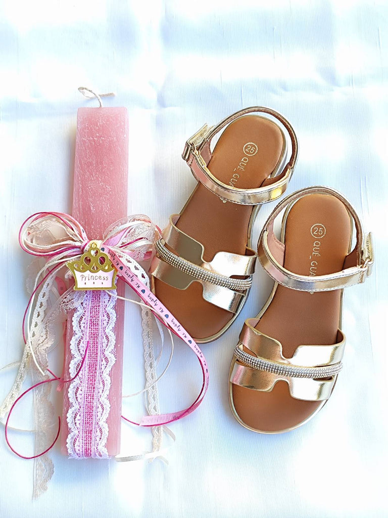 Λαμπάδα με Παιδικό Σανδάλι Κορίτσι LP06 - Ροζ Χρυσό Στρας