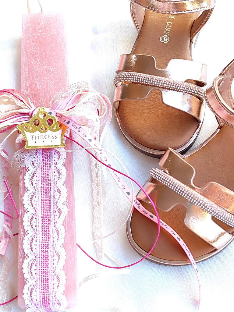 Λαμπάδα με Παιδικό Σανδάλι Κορίτσι LP06 - Ροζ Χρυσό Στρας