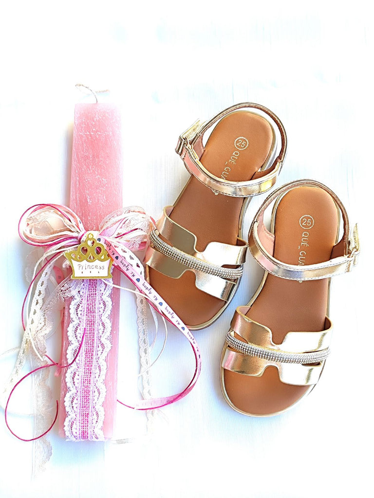 Λαμπάδα με Παιδικό Σανδάλι Κορίτσι LP05 - Χρυσό Στρας