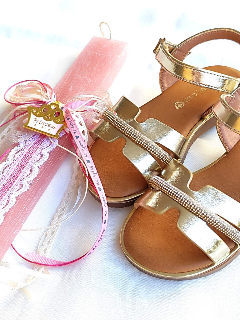 Λαμπάδα με Παιδικό Σανδάλι Κορίτσι LP05 - Χρυσό Στρας