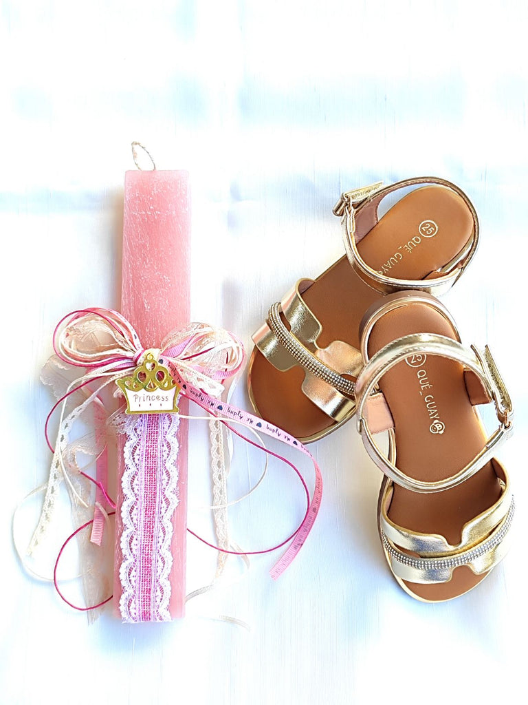 Λαμπάδα με Παιδικό Σανδάλι Κορίτσι LP05 - Χρυσό Στρας