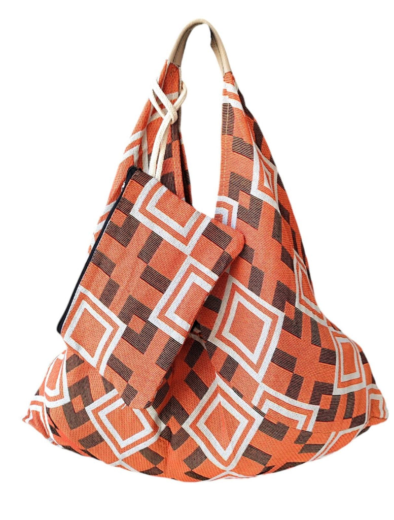 Γυναικεία Υφασμάτινη Τσάντα με Πορτοφόλι B255 - Πορτοκαλί