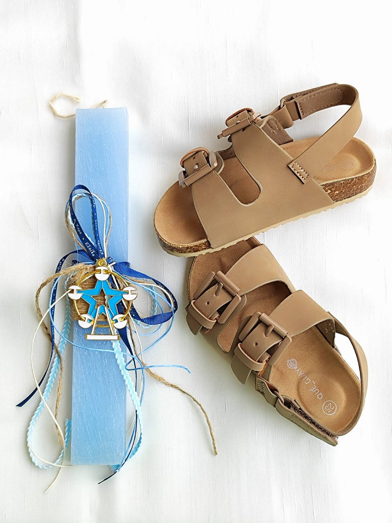 Λαμπάδα με Παιδικό Σανδάλι Αγόρι LP01 - Κάμελ