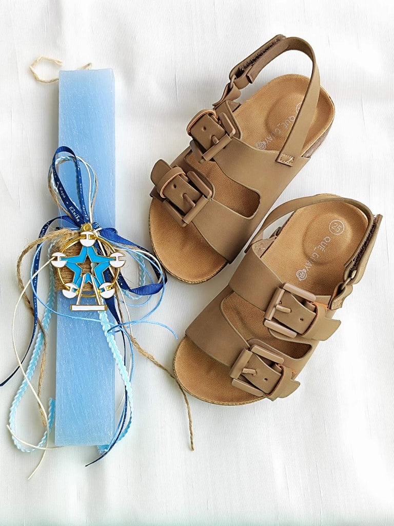 Λαμπάδα με Παιδικό Σανδάλι Αγόρι LP01 - Κάμελ