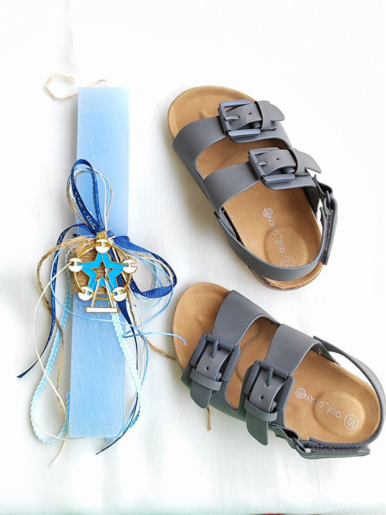 Λαμπάδα με Παιδικό Σανδάλι Αγόρι LP02 - Γκρι