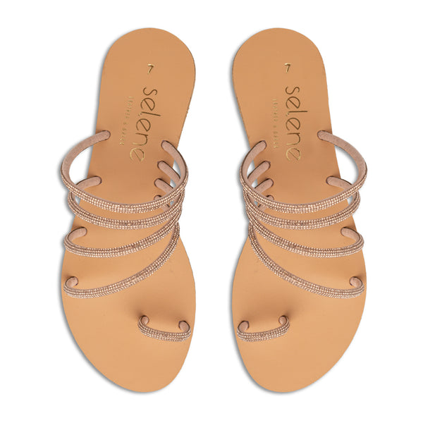 Flat Σανδάλι με στρας 23G04- Ροζ Χρυσό