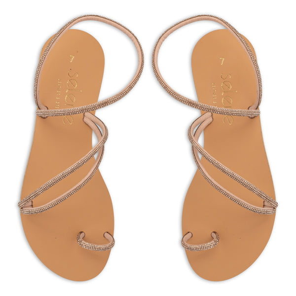 Flat Σανδάλι με στρας 23G22- Ροζ Χρυσό