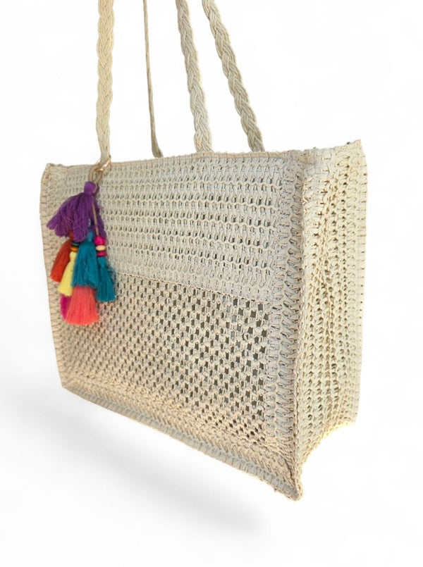 Χειροποίητη Τσάντα Μεγάλη B702 - Μπεζ Ψάθα