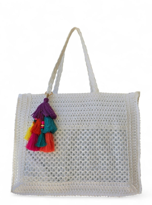 Χειροποίητη Τσάντα Μεγάλη B702 - Λευκή Ψάθα