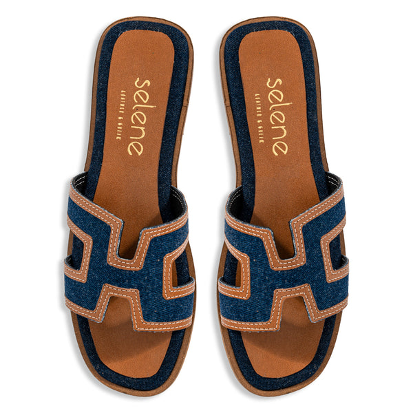 Soft Σανδάλι K244 - Καρέ | Τζιν Με Καφέ Λεπτομέρειες