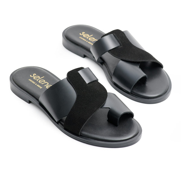 Soft Σανδάλι S102 - Μαύρο Δέρμα και Μαύρο Καστόρι