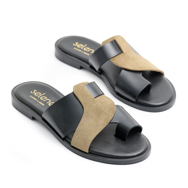 Soft Σανδάλι S102 - Μαύρο Δέρμα και Γκρι Καστόρι