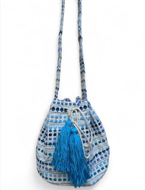 Γυναικεία Τσάντα Πουγκί B345  - Λευκό & Γαλάζιο