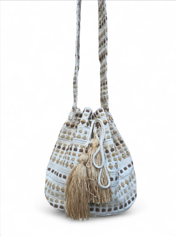 Γυναικεία Τσάντα Πουγκί B345  - Λευκό & Μπεζ