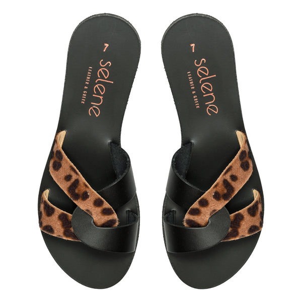 Flat Σανδάλι 720S- Μαύρο & Λεοπάρ